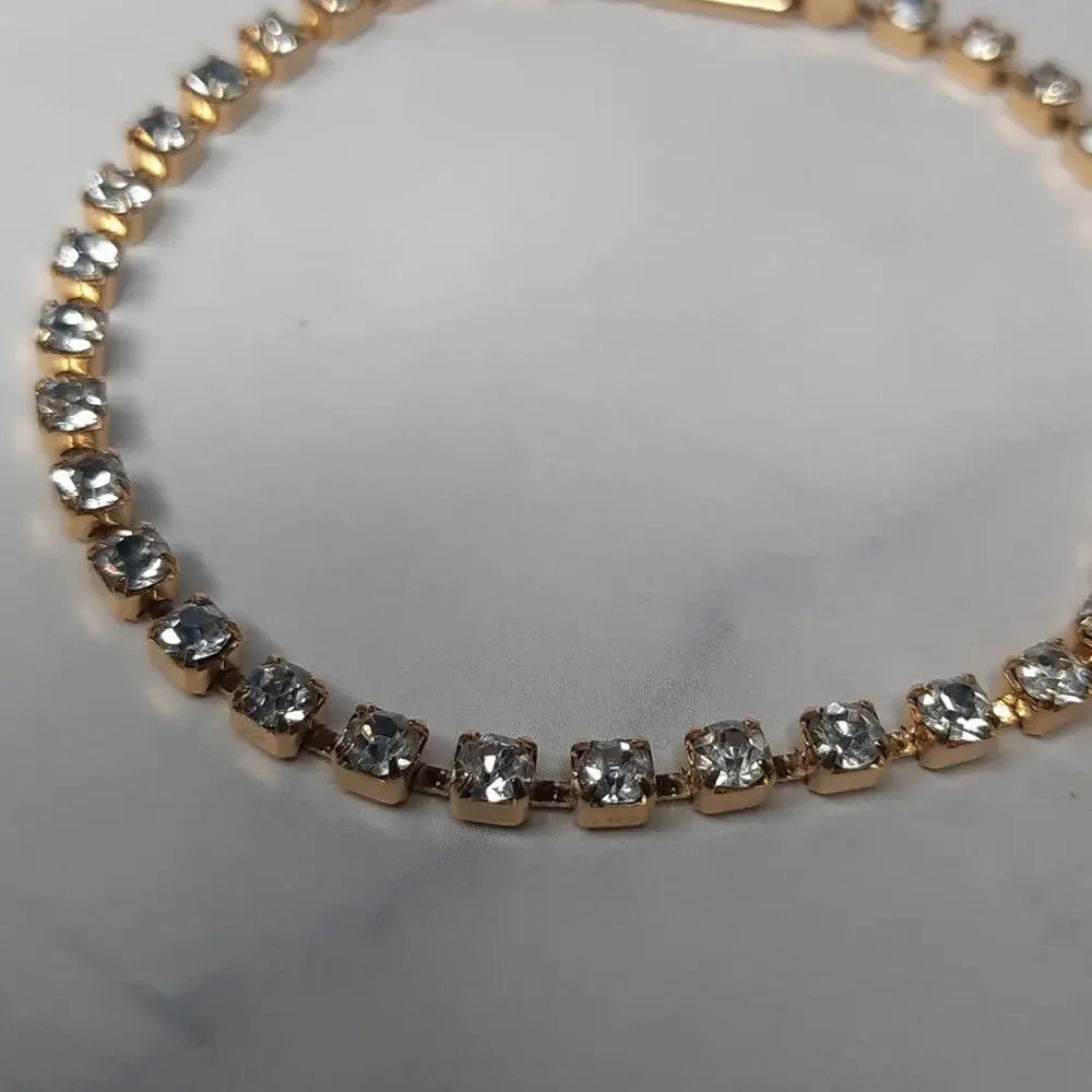 Gold Tone Clear Crystal Tennis Bracelet